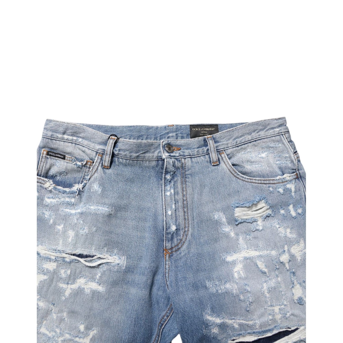 Dolce & Gabbana Blue Distressed Ripped Denim Pants Jeans