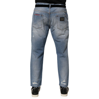 Dolce & Gabbana Blue Distressed Ripped Denim Trouser Jeans