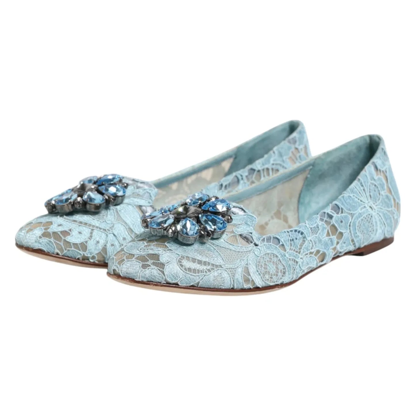 Dolce & Gabbana Blue Lace Crystal Ballet Flats Loafers Shoes LA12662-36