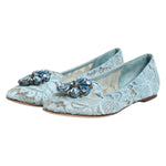 Dolce & Gabbana Blue Lace Crystal Ballet Flats Loafers Shoes LA12662-36