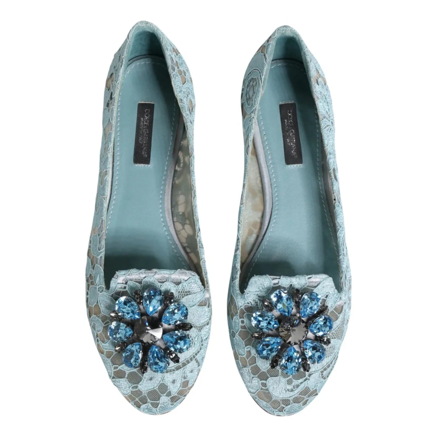 Dolce & Gabbana Blue Lace Crystal Ballet Flats Loafers Shoes LA12662-36