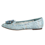 Dolce & Gabbana Blue Lace Crystal Ballet Flats Loafers Shoes LA12662-36