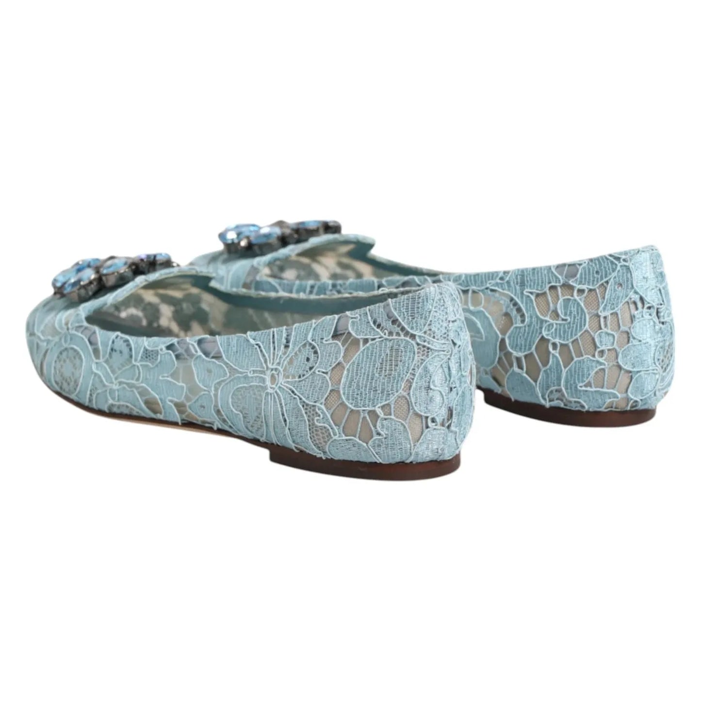Dolce & Gabbana Blue Lace Crystal Ballet Flats Loafers Shoes LA12662-36
