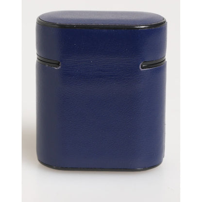 Dolce & Gabbana Blue Leather Logo Print Flip Holder Men Airpods Case