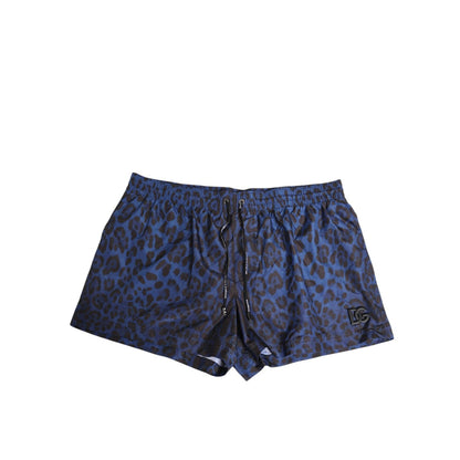Dolce & Gabbana Blue Leopard Print Polyester Elastic Waistband Swimwear