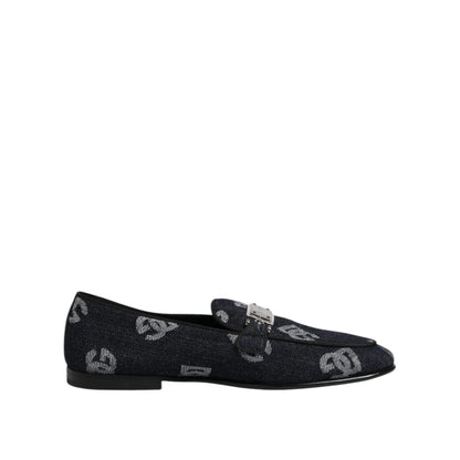 Dolce & Gabbana Blue Logo Cotton Loafers Formal Dress Shoes