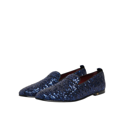 Dolce & Gabbana Blue Sequined Loafers Slippers Men Dress Shoes