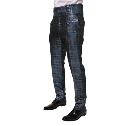 Dolce & Gabbana Blue Silver Shiny Silk Skinny Men Trouser Pants