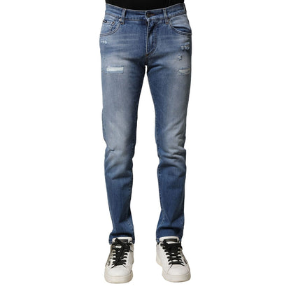 Dolce & Gabbana Blue Washed Cotton Skinny Men Denim Jeans