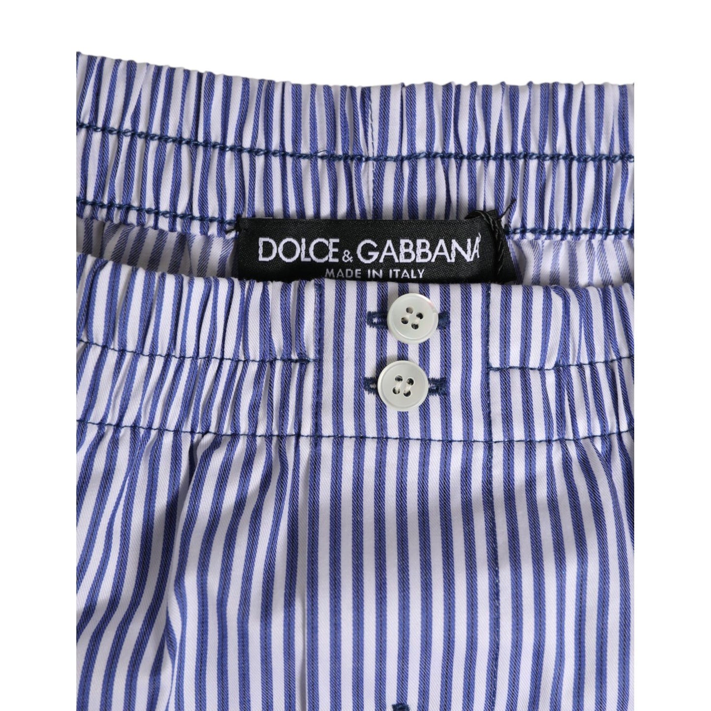 Dolce & Gabbana Blue White Cotton Striped Button Fly Shorts Swimwear