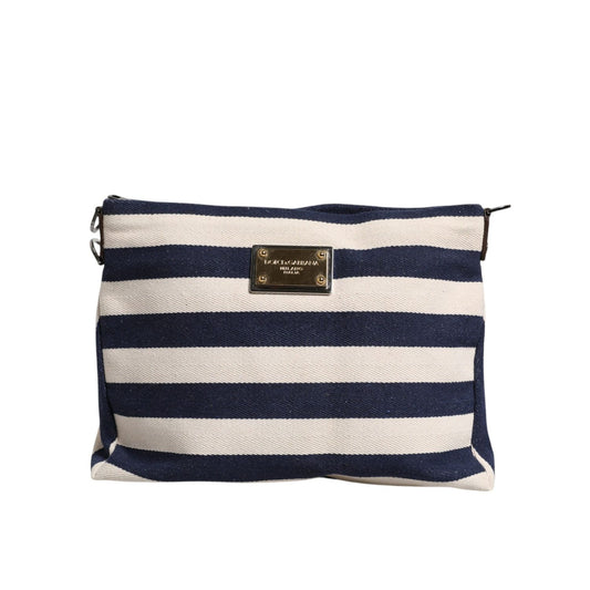 Dolce & Gabbana Blue White Stripes Logo Plaque Tote Bag Dolce & Gabbana