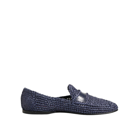 Dolce & Gabbana Blue Woven Leather Slip On Loafers Men Shoes