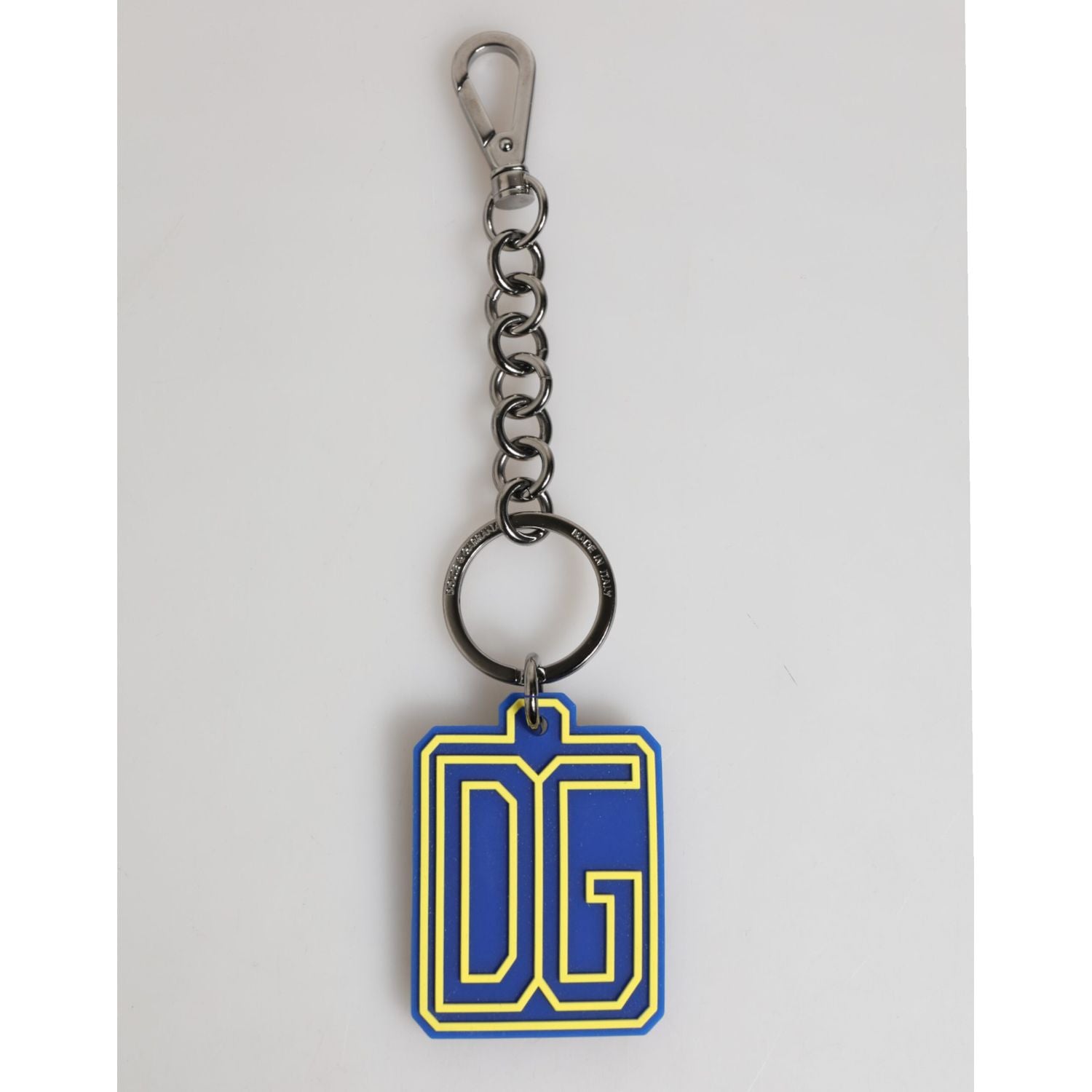 Dolce & Gabbana Blue Yellow DG Rubber Logo Silver Men Keychain Keyring