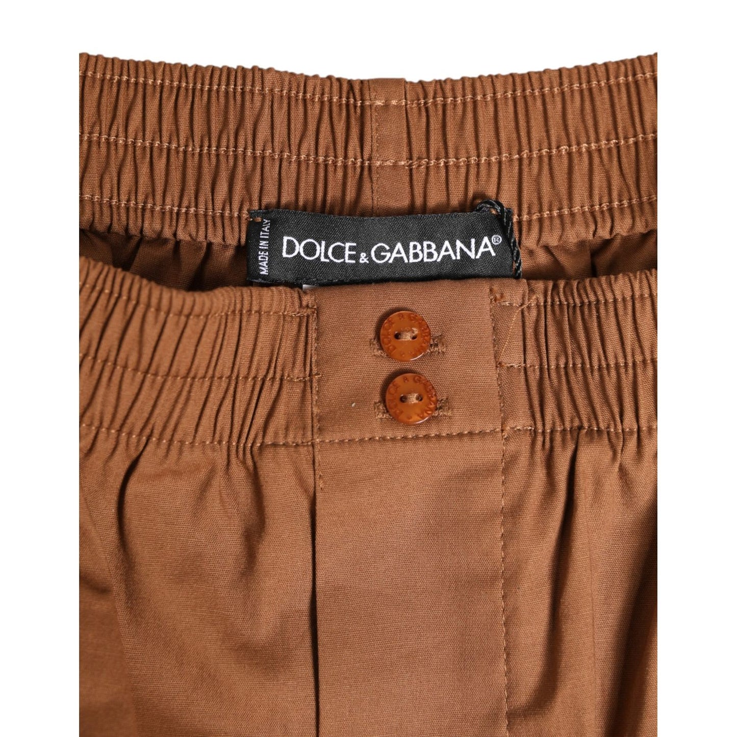 Dolce & Gabbana Brown Cotton Boxer Waistband Short Swimwear