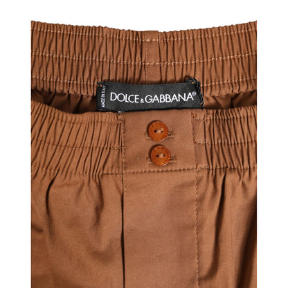 Dolce & Gabbana Brown Cotton Boxer Waistband Short Swimwear