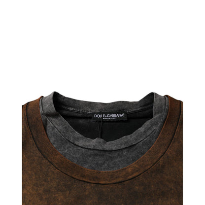 Dolce & Gabbana Brown Cotton Crew Neck Sleeveless T-shirt