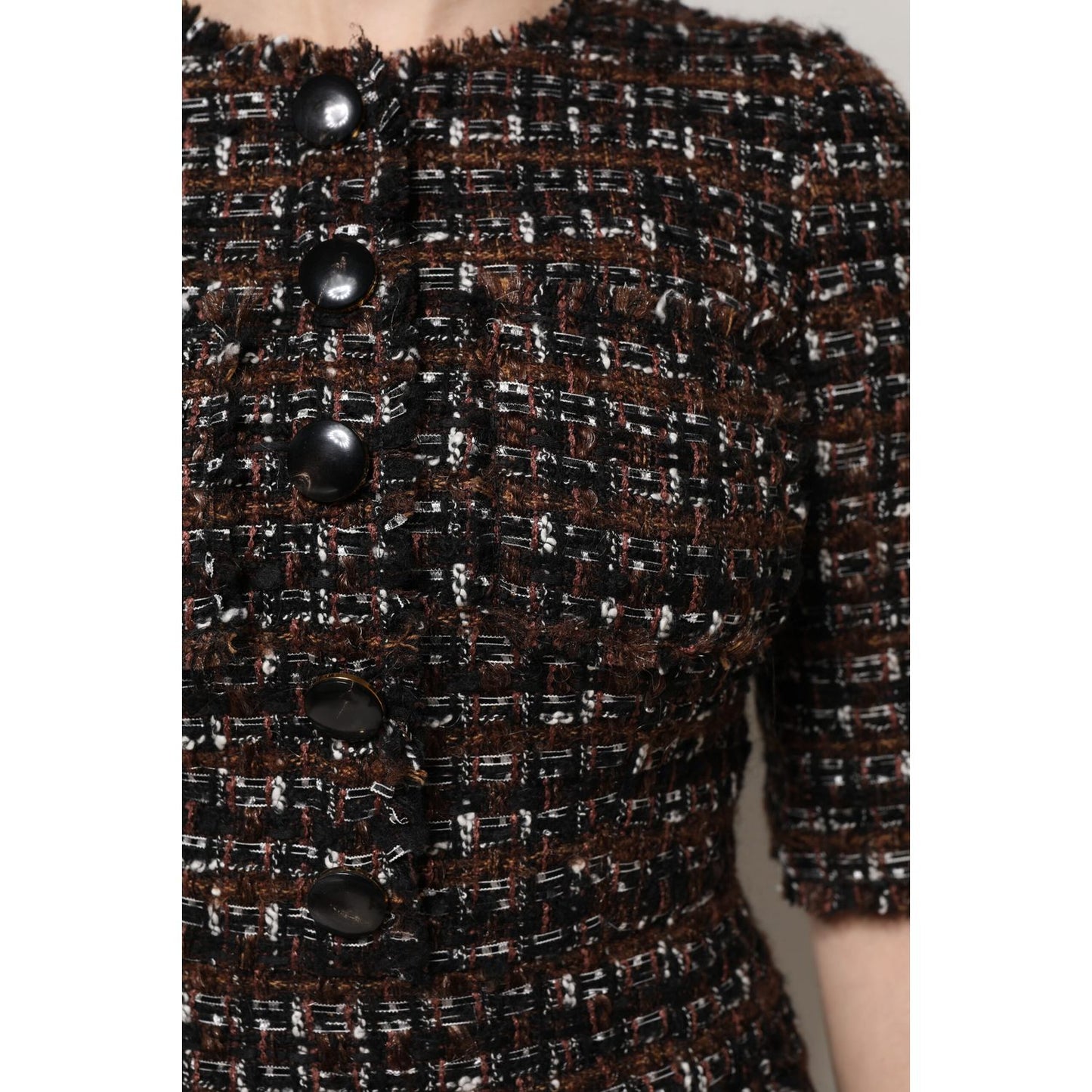 Dolce & Gabbana Brown Tweed Short Sleeves A-line Mini Dress
