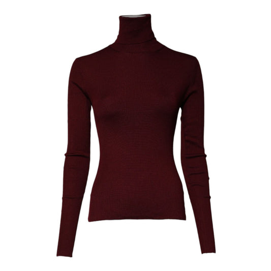 Dolce & Gabbana Burgundy Long Sleeves Turtleneck Slim Sweater Dolce & Gabbana