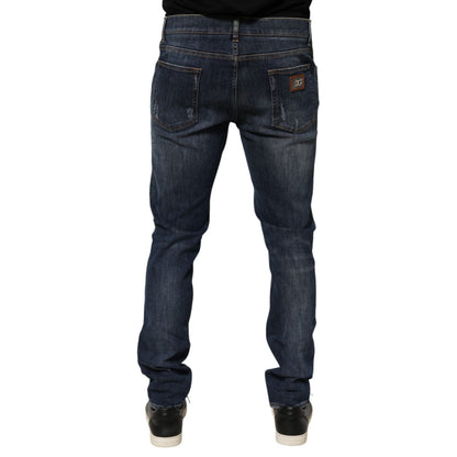 Dolce & Gabbana Dark Blue Washed Running Ripped Denim Jeans