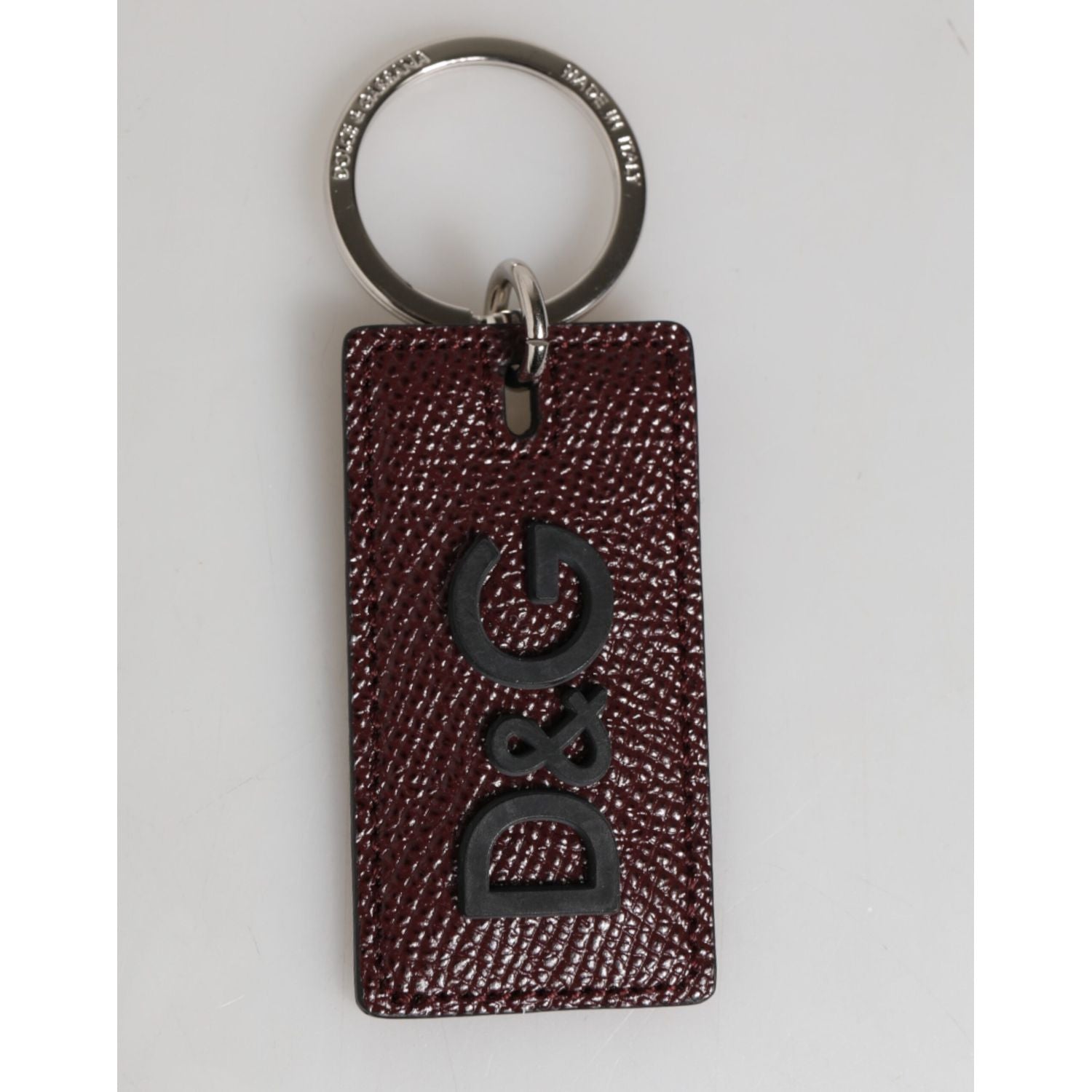 Dolce & Gabbana Dark Brown Leather Logo Metal Ring Men Keychain Keyring
