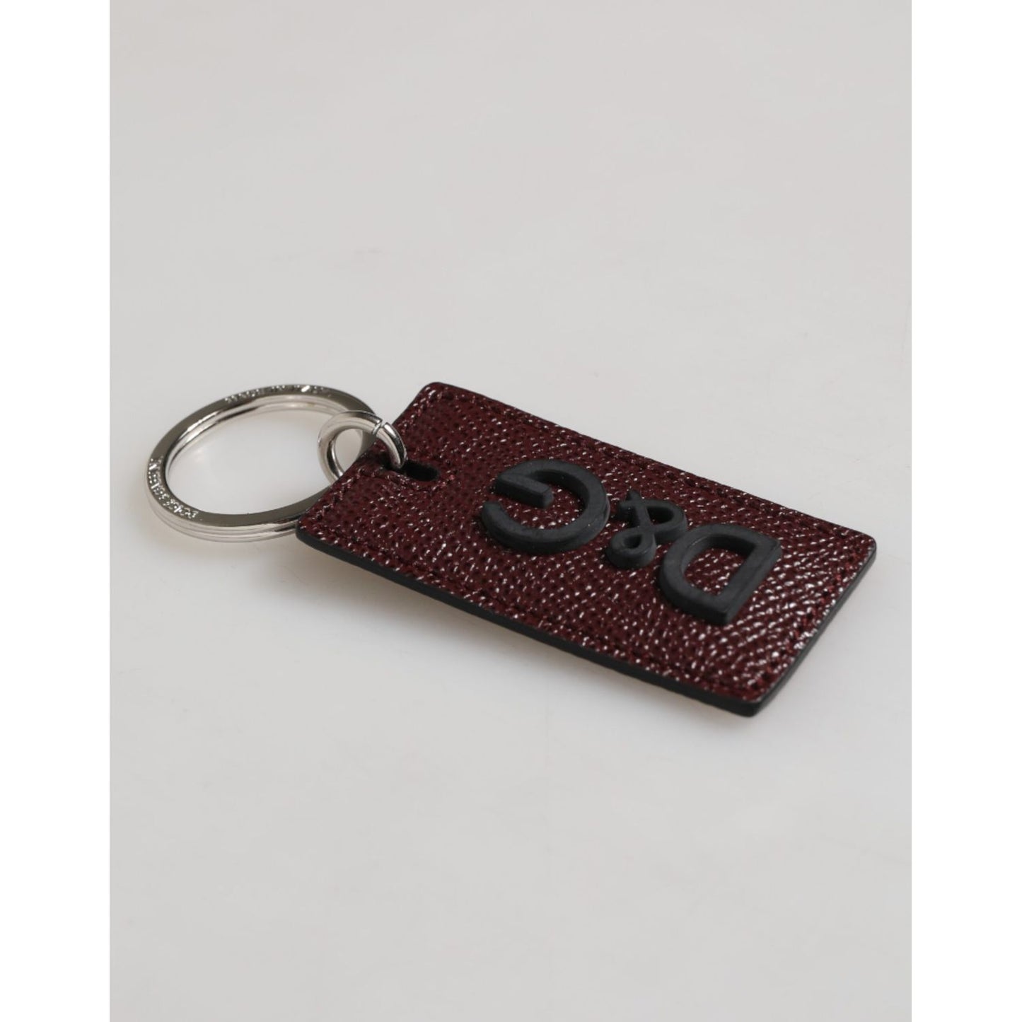 Dolce & Gabbana Dark Brown Leather Logo Metal Ring Men Keychain Keyring with logo-engraved metal and leather tag