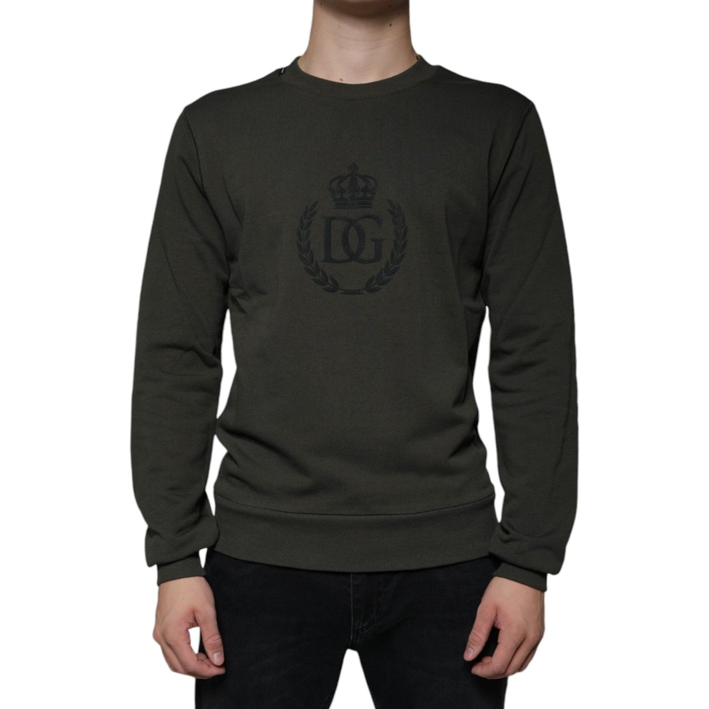 Dolce & Gabbana Army Green DG Crown Crew Neck Pullover Sweater TSH86589-44