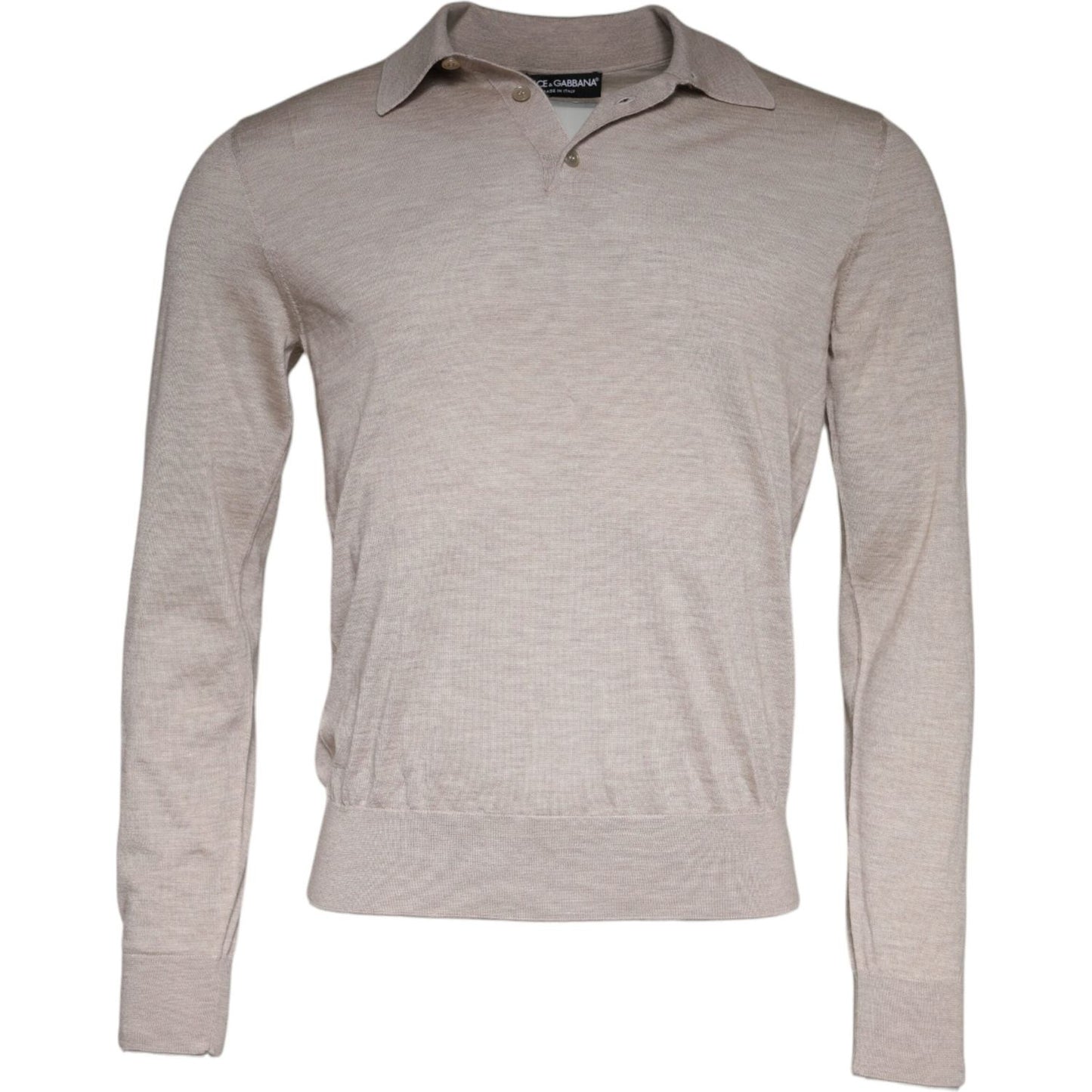 Dolce & Gabbana Beige Cashmere Knit Collared Pullover Sweater TSH87012-48