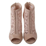 Dolce & Gabbana Beige Lace Suede Peep Toe Ankle Boots Shoes LA8038-40