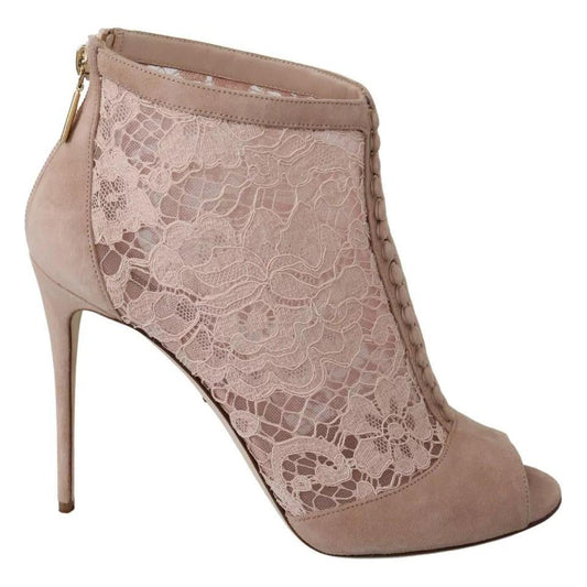 Dolce & Gabbana Dolce & Gabbana Beige Lace Suede Peep Toe Ankle Boots Shoes LA8038-40 1728,67345645728,Beige,Boots - Women - Shoes,Dolce & Gabbana,EU40/US9.5,Material: 48% Cotton 37% Leather 11% Viscose 4% Nylon,Preowned / Defect,Women