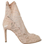 Dolce & Gabbana Beige Stretch Taormina Lace Boots Shoes LA10755-40