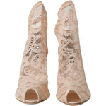 Dolce & Gabbana Beige Stretch Taormina Lace Boots Shoes LA10755-40