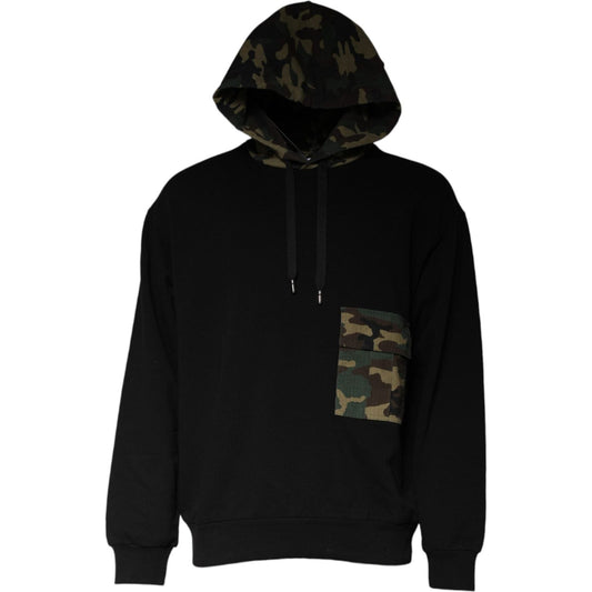 Dolce & Gabbana Dolce & Gabbana Black Camouflage Hooded Sweatshirt Sweater TSH87046-46 1728,67345645728,Black,Dolce & Gabbana,IT46 | S,Material: 70% Cotton 20% Polyester 10% Nylon,Men,Preowned / Defect,Sweaters - Men - Clothing