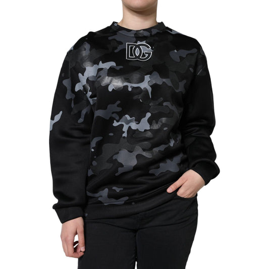 Dolce & Gabbana Black Camouflage Round Neck Sweatshirt Sweater TSH86623-44
