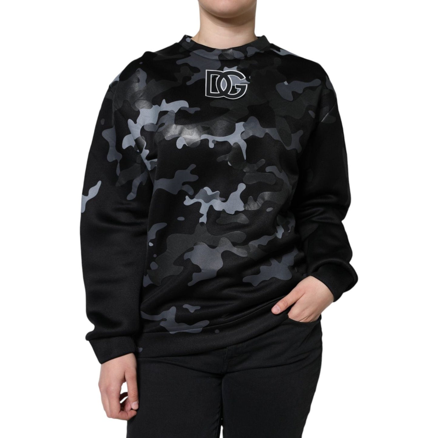 Dolce & Gabbana Black Camouflage Round Neck Sweatshirt Sweater TSH86624-38