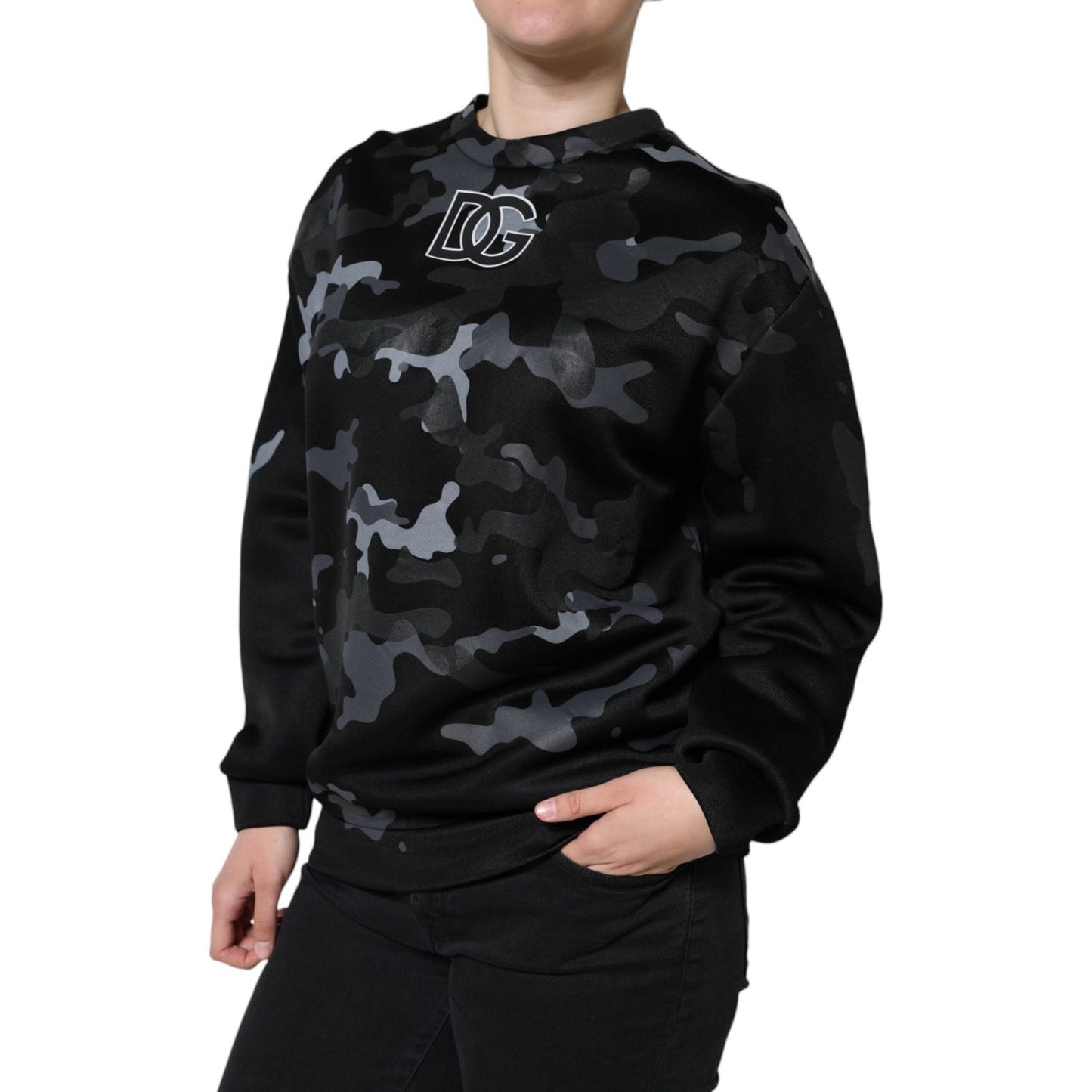 Dolce & Gabbana Black Camouflage Round Neck Sweatshirt Sweater TSH86626-42