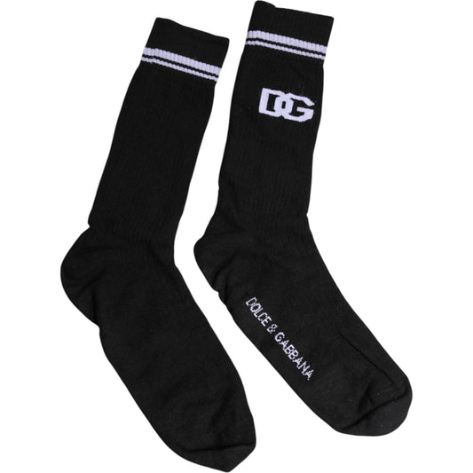 Dolce & Gabbana Dolce & Gabbana Black Cotton Logo Mid Calf Men Socks SCS2191-XL 1728,67345645728,Accessories,Black,Dolce & Gabbana,Material: Cotton,Men,Men - Accessories,Preowned / Defect,Socks - Men - Accessories,XL