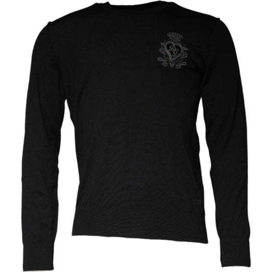 Dolce & Gabbana Dolce & Gabbana Black Crown Heart Crew Neck Pullover Sweater TSH87066-50 1728,67345645728,Black,Dolce & Gabbana,IT50 | L,Material: 100% Virgin Wool,Men,Preowned / Defect,Sweaters - Men - Clothing