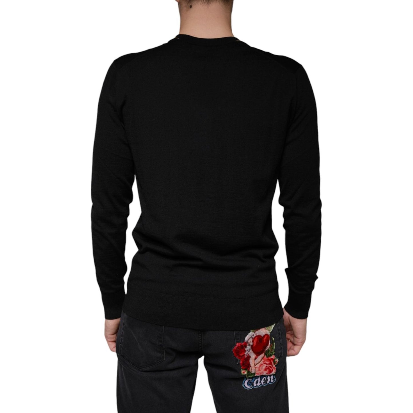 Dolce & Gabbana Black Embellished V-neck Pullover Sweater TSH83744-42