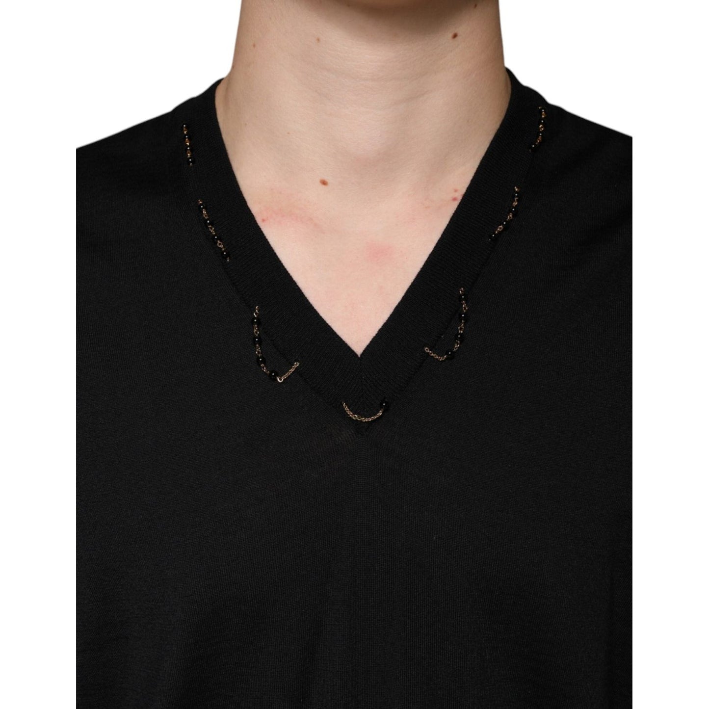Dolce & Gabbana Black Embellished V-neck Pullover Sweater TSH83744-42
