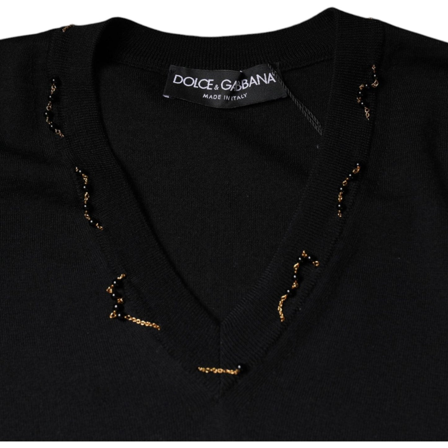 Dolce & Gabbana Black Embellished V-neck Pullover Sweater TSH83744-42