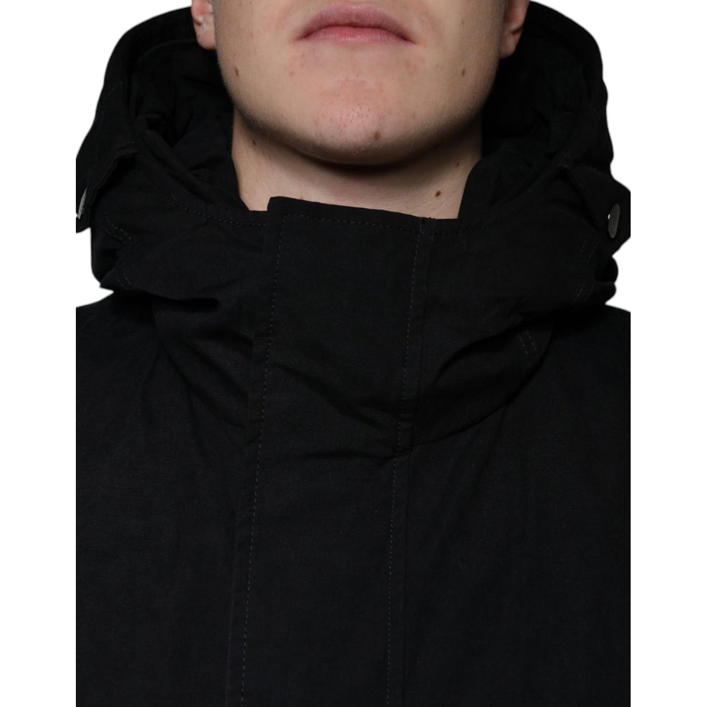Dolce & Gabbana Black Hooded Parka Cotton Trench Coat Jacket JKT4083-50