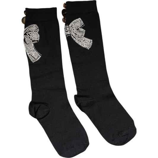 Dolce & Gabbana Dolce & Gabbana Black Knit Floral Crystal Embellishment Socks SCS2164-S 1728,67345645728,Black,Dolce & Gabbana,Material: 84% Virgin Wool 14% Nylon 2% Elastane,New with tags,Other - Women - Accessories,S,Women,XS
