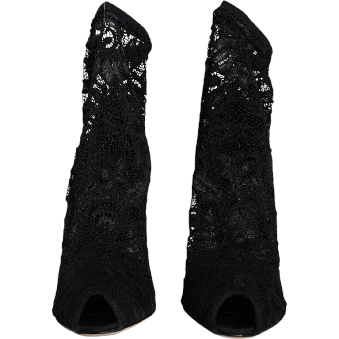Dolce & Gabbana Black Lace Stretch Heels Mid Calf Boot Shoes LA11698-36