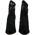 Dolce & Gabbana Black Lace Stretch Heels Mid Calf Boot Shoes LA11698-36