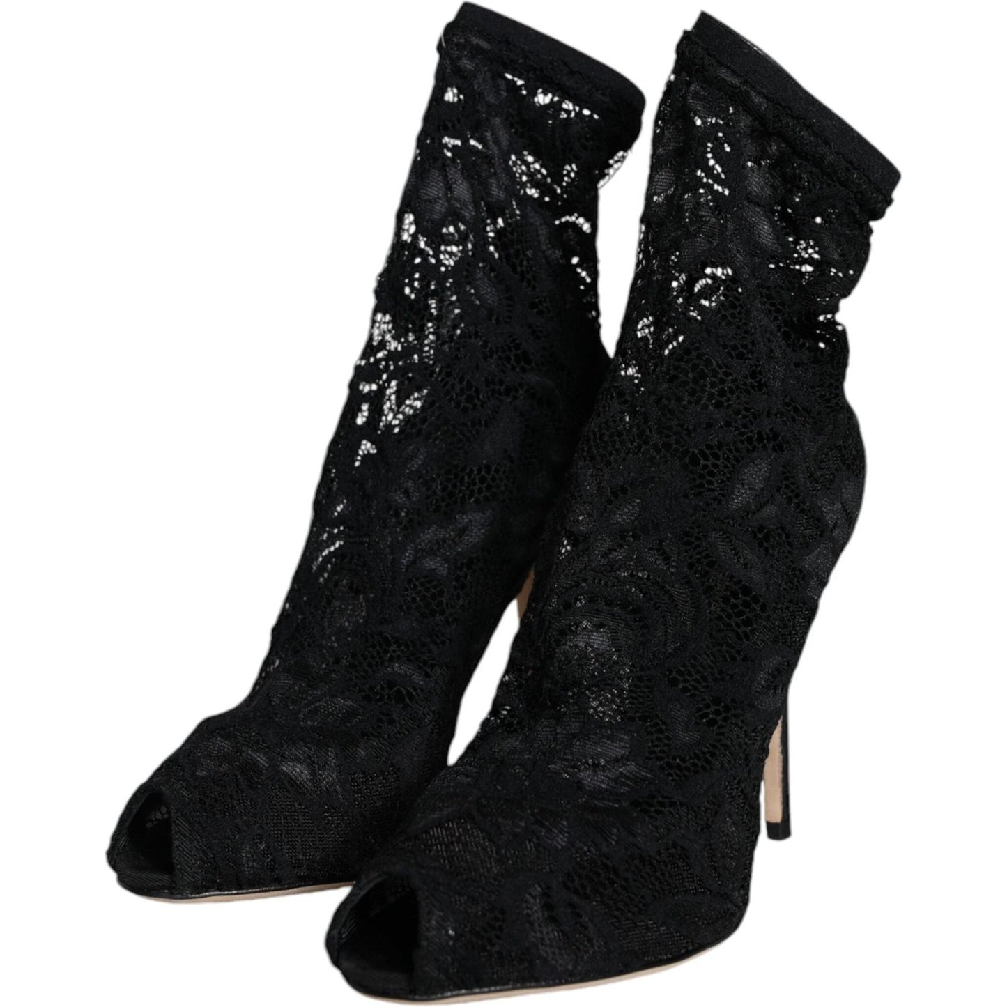 Dolce & Gabbana Black Lace Stretch Heels Mid Calf Boot Shoes LA11698-36