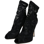 Dolce & Gabbana Black Lace Stretch Heels Mid Calf Boot Shoes LA11698-36