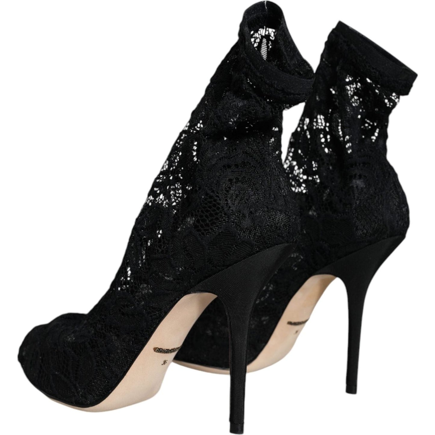 Dolce & Gabbana Black Lace Stretch Heels Mid Calf Boot Shoes LA11698-36