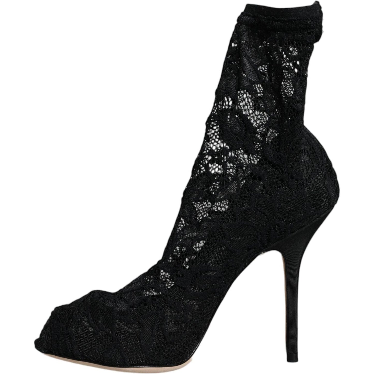Dolce & Gabbana Black Lace Stretch Heels Mid Calf Boot Shoes LA11698-36