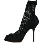 Dolce & Gabbana Black Lace Stretch Heels Mid Calf Boot Shoes LA11698-36