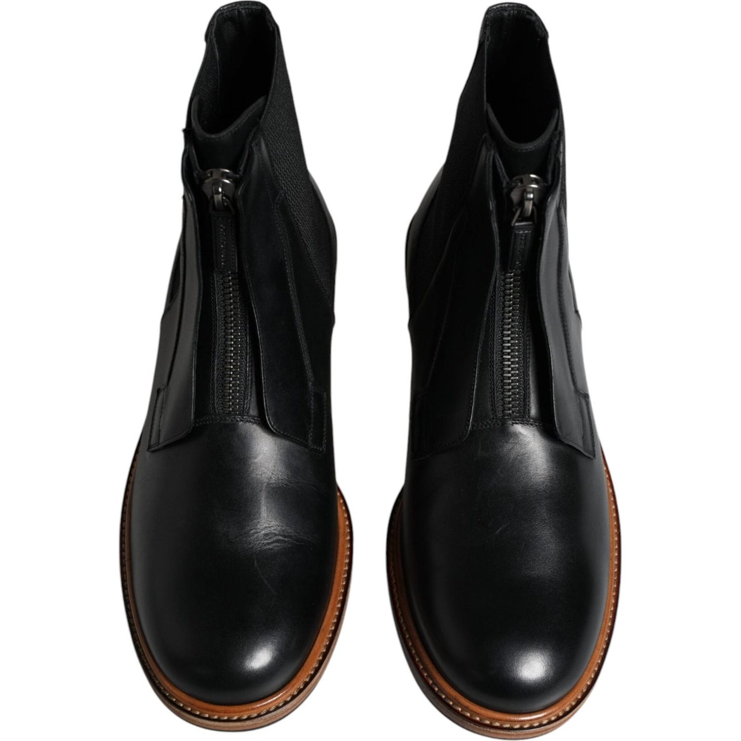 Dolce & Gabbana Black Leather Chelsea Mid Calf Men Boots Shoes MV6312-42.5